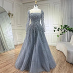 Dusty Pink Long Sleeves Dubai Luxury Evening Dresses  Gowns For Party LA71915