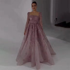 Vestidos largos de noche de lujo, corte A, con cuentas, color rosa musulmán, de Serene Hill, ideales para bodas y fiestas. 