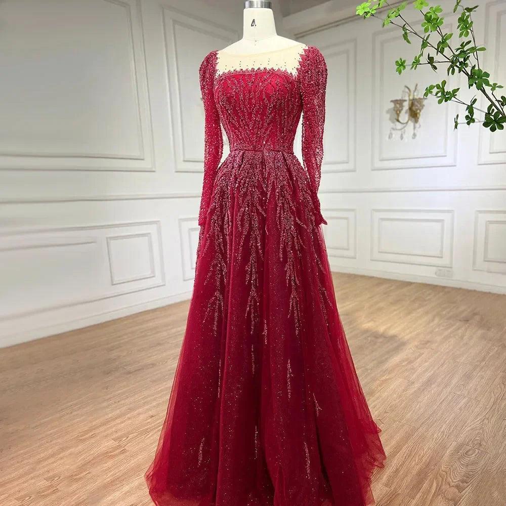 Vestidos largos de noche de lujo, corte A, con cuentas, color rosa musulmán, de Serene Hill, ideales para bodas y fiestas. 