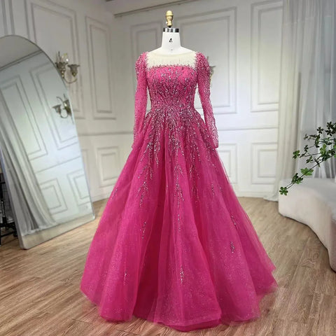 Dusty Pink Long Sleeves Dubai Luxury Evening Dresses  Gowns For Party LA71915