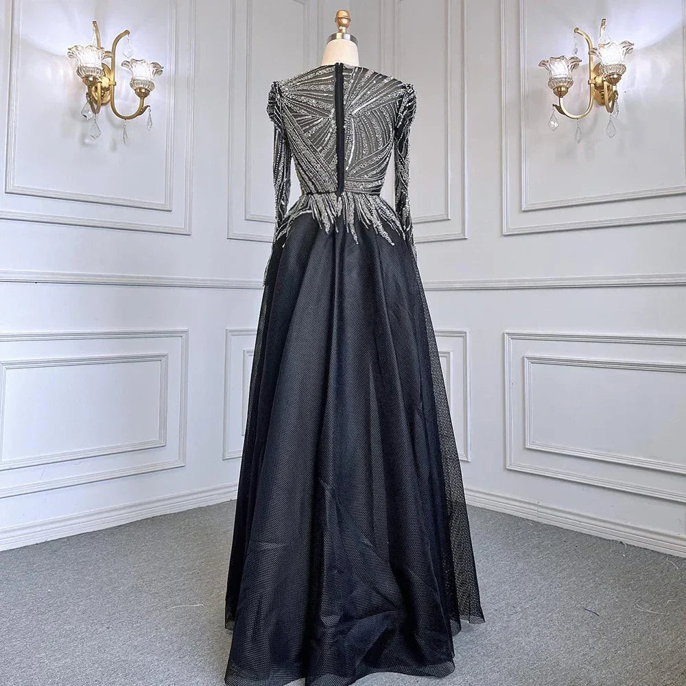 Muslim Pink  A-Line Beaded Luxury Evening Dresses Gowns 2025 For Women Wedding Party LA71290A