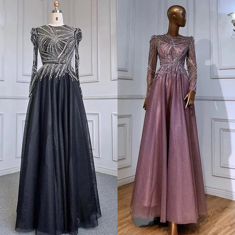 Muslim Pink  A-Line Beaded Luxury Evening Dresses Gowns 2025 For Women Wedding Party LA71290A
