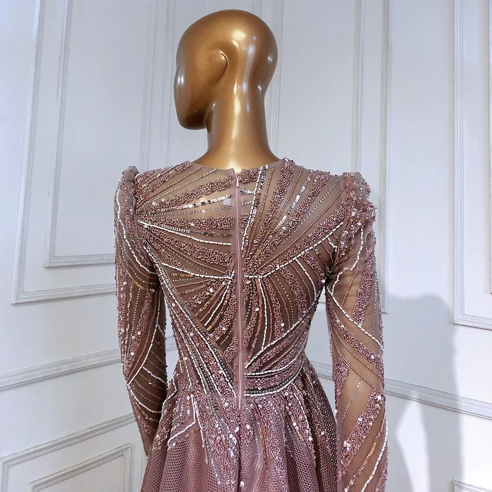Muslim Pink  A-Line Beaded Luxury Evening Dresses Gowns 2025 For Women Wedding Party LA71290A