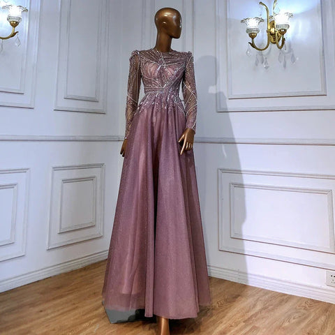 Muslim Pink  A-Line Beaded Luxury Evening Dresses Gowns 2025 For Women Wedding Party LA71290A