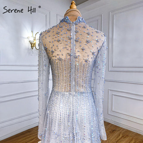 Muslim  Pink A-Line Evening Dresses Gowns 2025 Luxury Beaded Crystal For Women Party LA71227A