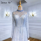 Muslim  Pink A-Line Evening Dresses Gowns 2025 Luxury Beaded Crystal For Women Party LA71227A