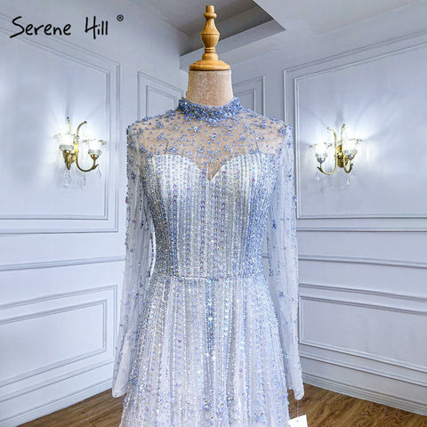 Muslim  Pink A-Line Evening Dresses Gowns 2025 Luxury Beaded Crystal For Women Party LA71227A