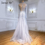 Muslim  Pink A-Line Evening Dresses Gowns 2025 Luxury Beaded Crystal For Women Party LA71227A
