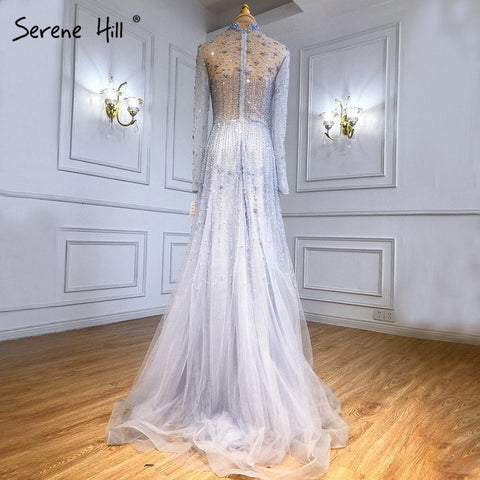 Muslim  Pink A-Line Evening Dresses Gowns 2025 Luxury Beaded Crystal For Women Party LA71227A