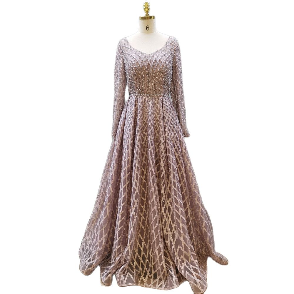 Muslim Pink A Line Luxury Beaded Sexy Sweetheart Evening Dresses Gowns For Women Party 2025 LA71811