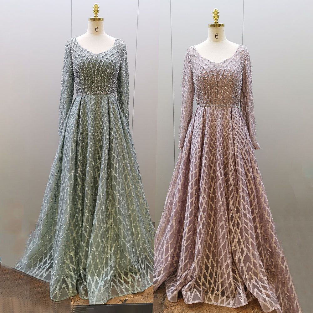 Muslim Pink A Line Luxury Beaded Sexy Sweetheart Evening Dresses Gowns For Women Party 2025 LA71811