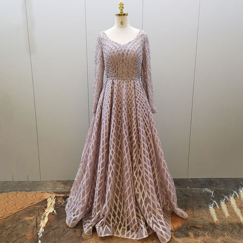 Muslim Pink A Line Luxury Beaded Sexy Sweetheart Evening Dresses Gowns For Women Party 2025 LA71811