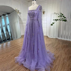 Muslim Pink Beaded A-Line Square Collar Luxury Dubai Evening Dress Gown LA71803A