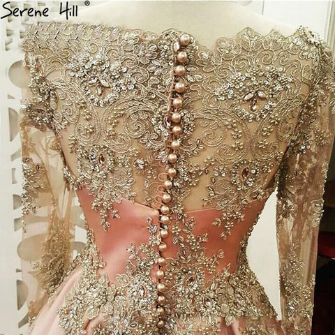 Muslim Pink Beaded Evening Dresses Gowns 2025 Elegant Luxury Overskirt For Women Party LA71276