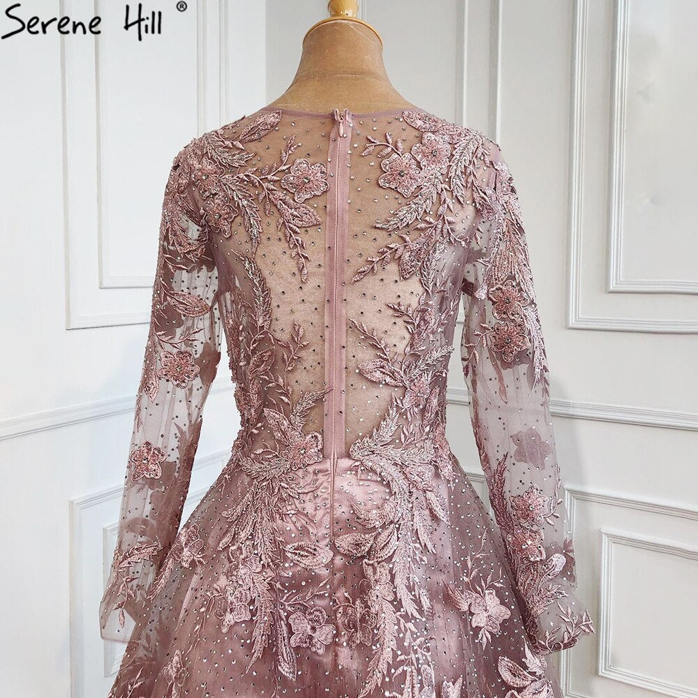 Muslim Pink Beaded Lace A-Line Luxury Long  Crystal Evening Dresses  Formal Gowns For Women Party 2025 LA70708