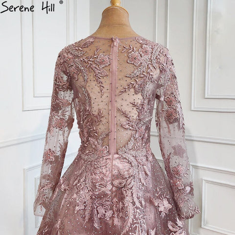 Muslim Pink Beaded Lace A-Line Luxury Long  Crystal Evening Dresses  Formal Gowns For Women Party 2025 LA70708