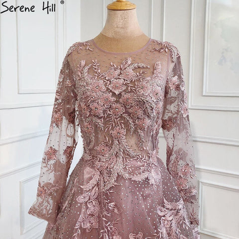 Muslim Pink Beaded Lace A-Line Luxury Long  Crystal Evening Dresses  Formal Gowns For Women Party 2025 LA70708
