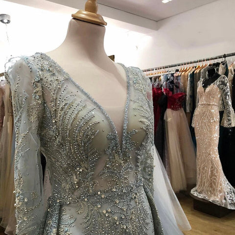 Muslim Pink  Elegant  Mermaid Overskirt Luxury Beaded Evening Dresses Gowns 2025  For Woman Party LA71572