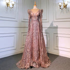 Muslim Pink  Elegant  Mermaid Overskirt Luxury Beaded Evening Dresses Gowns 2025  For Woman Party LA71572
