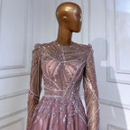 Muslim Pink Evening Dresses Gowns Beaded A-Line Luxury 2025 For Women Wedding Party LA71290L