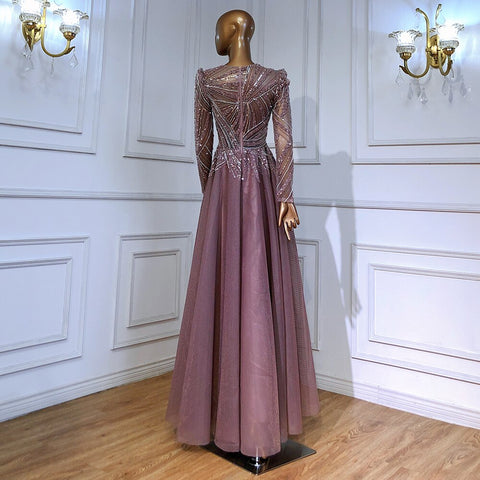 Muslim Pink Evening Dresses Gowns Beaded A-Line Luxury 2025 For Women Wedding Party LA71290L