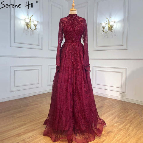 Muslim Pink Lace Beaded Evening Dresses Gowns 2025 A-Line Luxury For Women Wedding Party LA71247