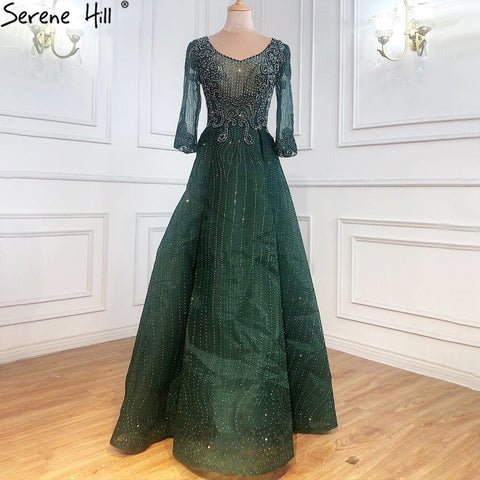 Muslim Pink Lace Beaded  Plus Size Crystal Evening Dresses Gowns 2025 A-Line Luxury For Woman Party  LA70773A