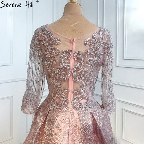 Muslim Pink Lace Beaded  Plus Size Crystal Evening Dresses Gowns 2025 A-Line Luxury For Woman Party  LA70773A
