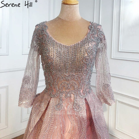 Muslim Pink Lace Beaded  Plus Size Crystal Evening Dresses Gowns 2025 A-Line Luxury For Woman Party  LA70773A