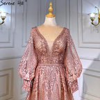 Muslim Pink Luxury Beaded Overskirt Mermaid Evening Dresses Gowns 2025 For Woman Party  LA71482