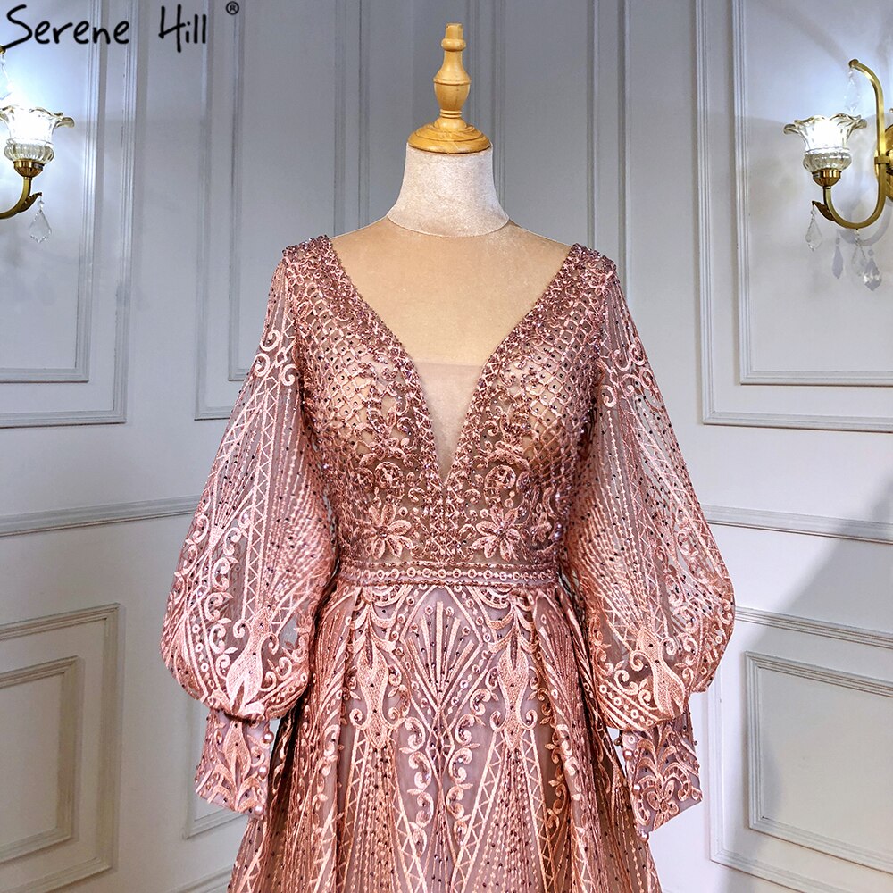 Muslim Pink Luxury Beaded Overskirt Mermaid Evening Dresses Gowns 2025 For Woman Party  LA71482