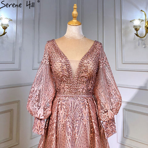 Muslim Pink Luxury Beaded Overskirt Mermaid Evening Dresses Gowns 2025 For Woman Party  LA71482