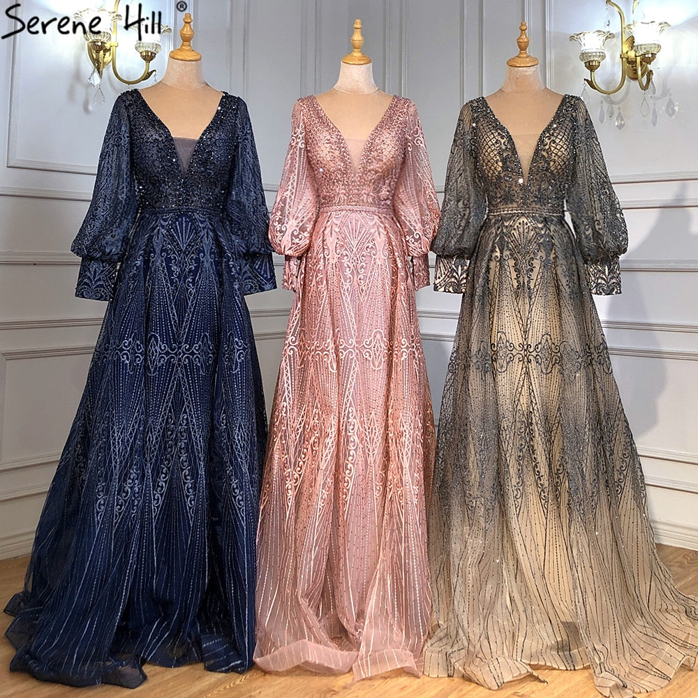 Muslim Pink Luxury Beaded Overskirt Mermaid Evening Dresses Gowns 2025 For Woman Party  LA71482