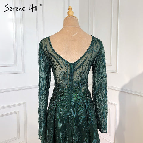 Muslim Pink Luxury Evening Dresses 2025 A-Line Beaded Long Sleeves For Women Party LA71311