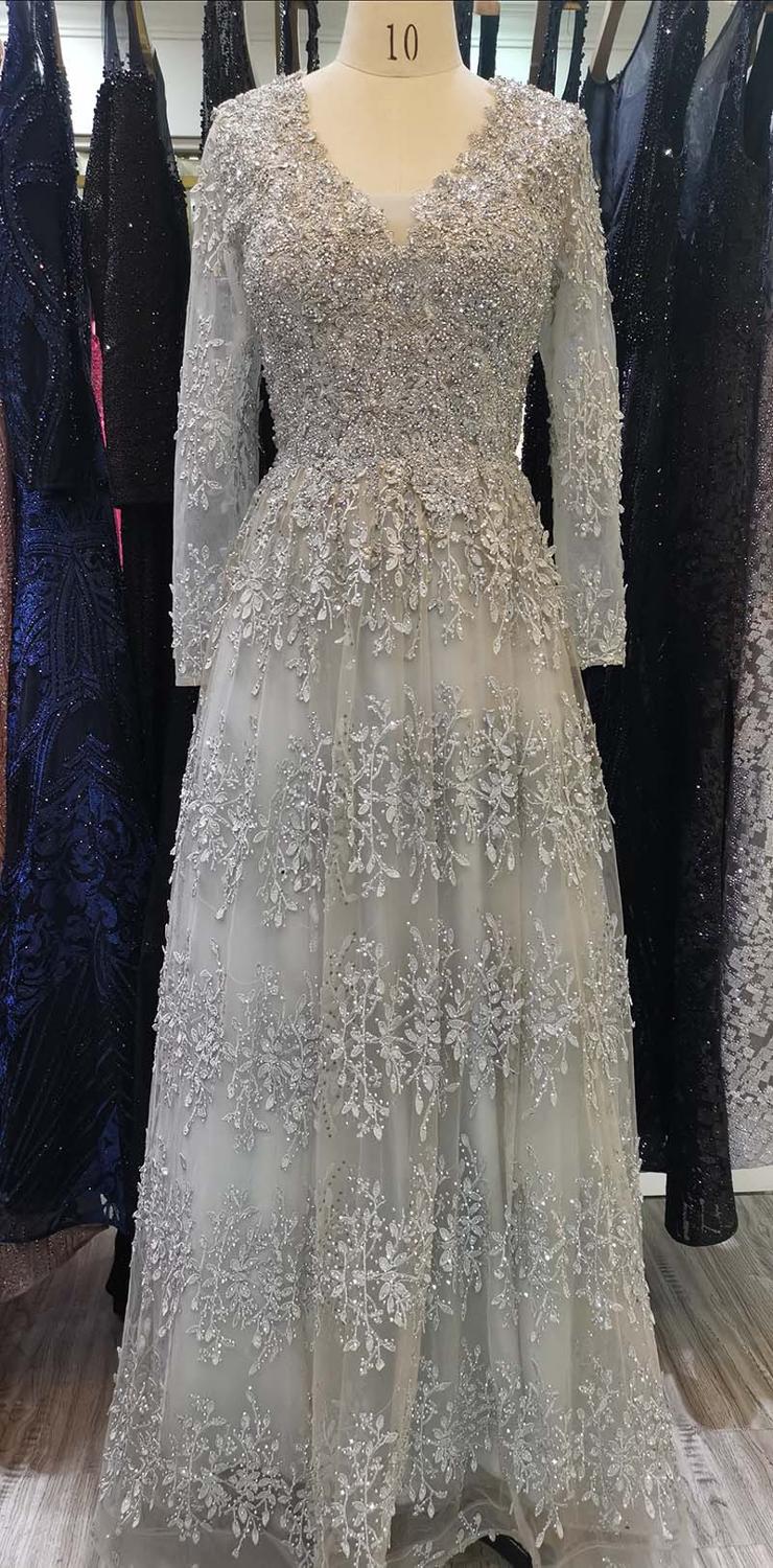 Muslim Pink Luxury Evening Dresses Gowns 2025 Long Sleeves Crystal A-Line For Women Party LA70729