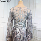 Muslim Pink Luxury Evening Gowns 2025 Flowers Crytsal Long Lantern Sleeves Formal Dress Design LA70779