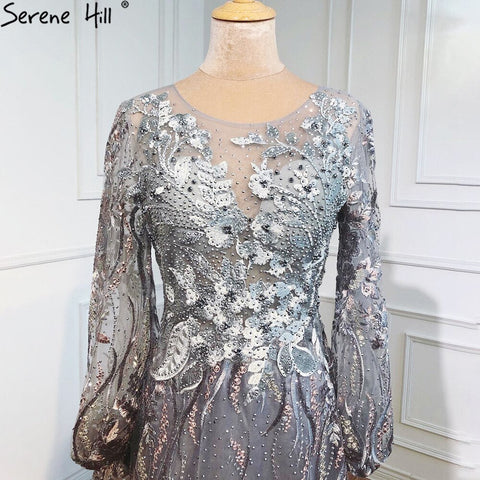 Muslim Pink Luxury Evening Gowns 2025 Flowers Crytsal Long Lantern Sleeves Formal Dress Design LA70779