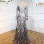 Muslim Pink Luxury Evening Gowns 2025 Flowers Crytsal Long Lantern Sleeves Formal Dress Design LA70779