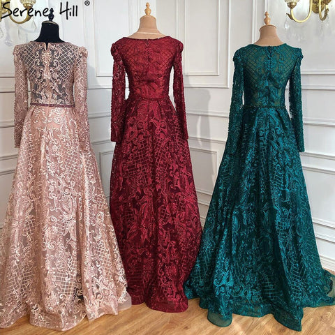 Muslim Pink Mermaid Elegant Luxury With Train Evening Party Wear Dresses Gowns 2025 For Women Plus Size LA70159