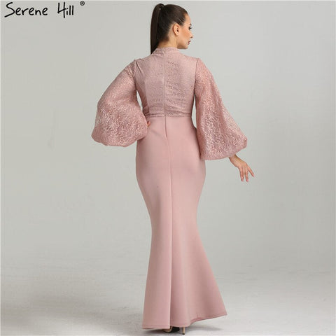 On Sale No Return No Refund Sale Muslim Pink Mermaid Lantern Sleeves Evening Dresses Gowns 2025 Split Elegant For Woman Party QA8002