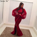 On Sale No Return No Refund Sale Muslim Pink Mermaid Lantern Sleeves Evening Dresses Gowns 2025 Split Elegant For Woman Party QA8002