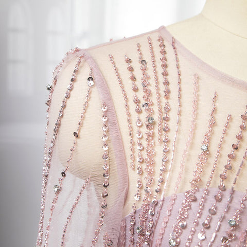 Vestido de noche largo de sirena rosa con falda, cuello redondo, elegante, con cuentas, de lujo, para mujer, fiesta, LA71673 