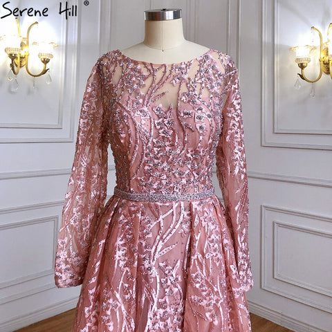 Muslim Pink Overskirt Mermaid Evening Dresses Gowns 2025 Beaded Feather Luxury For Woman Party LA71434