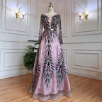 Muslim Purple A Line Lace Beaded Arabic Luxury Evening Dresses Gowns 2025 For Women Wedding Party LA71930