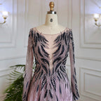 Muslim Purple A Line Lace Beaded Arabic Luxury Evening Dresses Gowns 2025 For Women Wedding Party LA71930