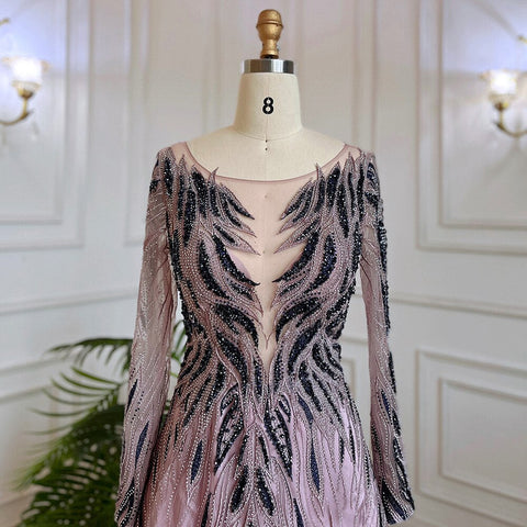 Muslim Purple A Line Lace Beaded Arabic Luxury Evening Dresses Gowns 2025 For Women Wedding Party LA71930