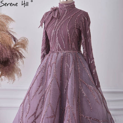 Muslim Purple Ankle Length Evening Dresses Gowns 2025 Beading Luxury For Women Party LA71151