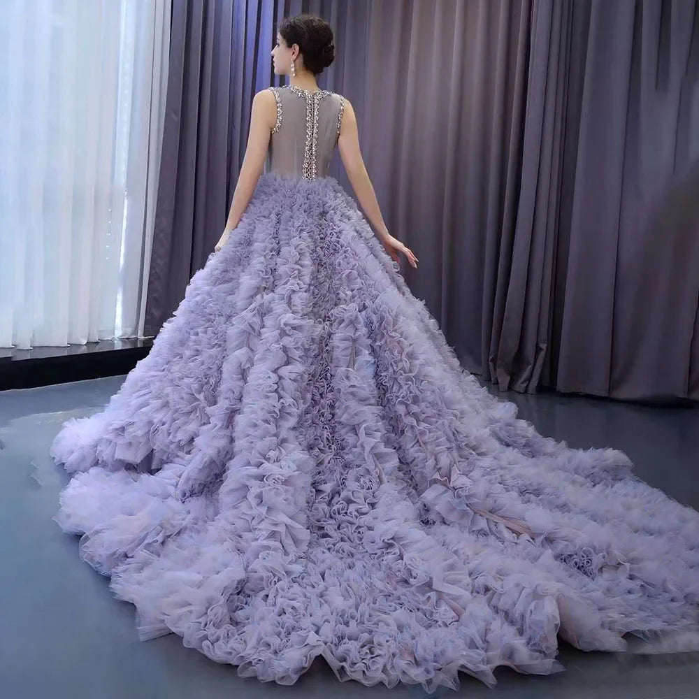 Muslim Purple Lace Up Beaded Luxury Ball Gown Elegant Bride Gowns Wedding Dress 2025 High End Custom Made HM222115