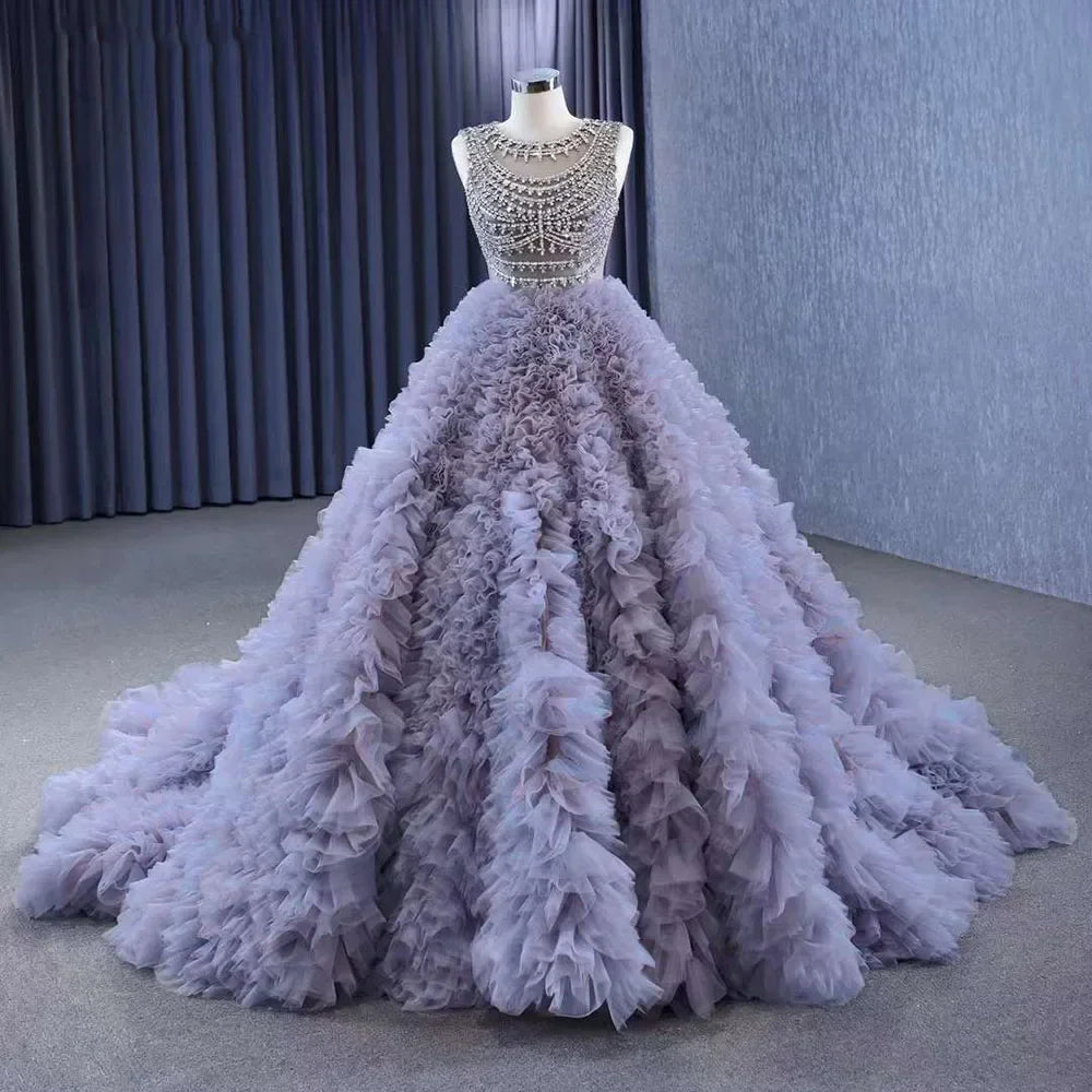 Muslim Purple Lace Up Beaded Luxury Ball Gown Elegant Bride Gowns Wedding Dress 2025 High End Custom Made HM222115