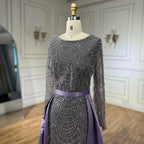 Muslim Purple Mermaid Beaded Pearls Evening Gown with Detachable Overskirt for Women | Wedding Party 2025 LA72032E